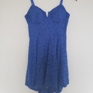 Royal Blue Dress with Lace Overlay